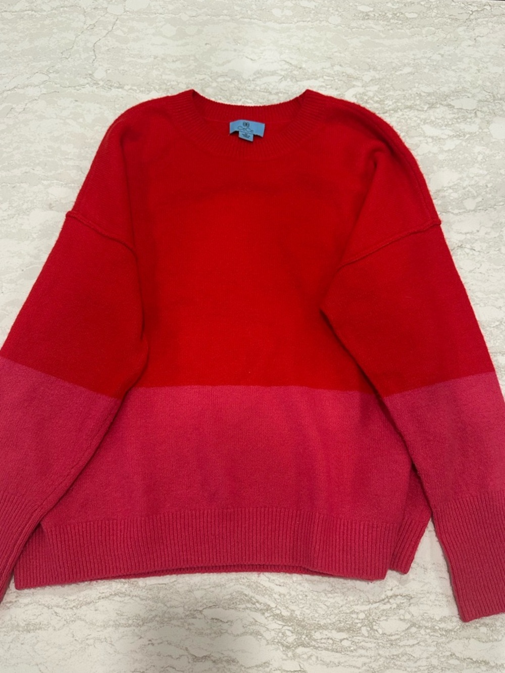 CeCe Red and Pink Colorblock Crewneck Sweater